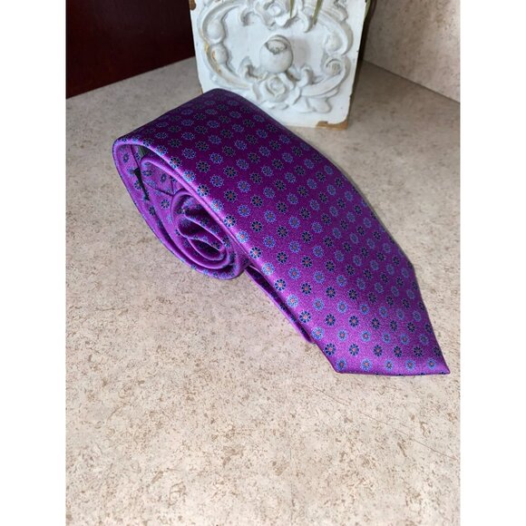 Ermenegildo Zegna Purple Patterned Silk Mens Tie 60" Made In Italy - Picture 2 of 13